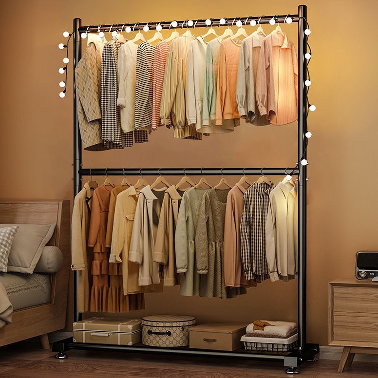 Paling Diminati Rak Gantungan Baju Besi Stand hanger double Gawang Baju Jemuran Pakaian Portable Jem