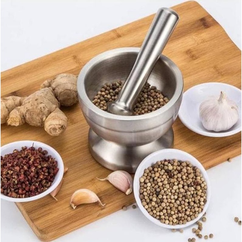 Mortar Pestle Tumbukan Bumbu Obat Stainless Cobek Ulekan Lumpang