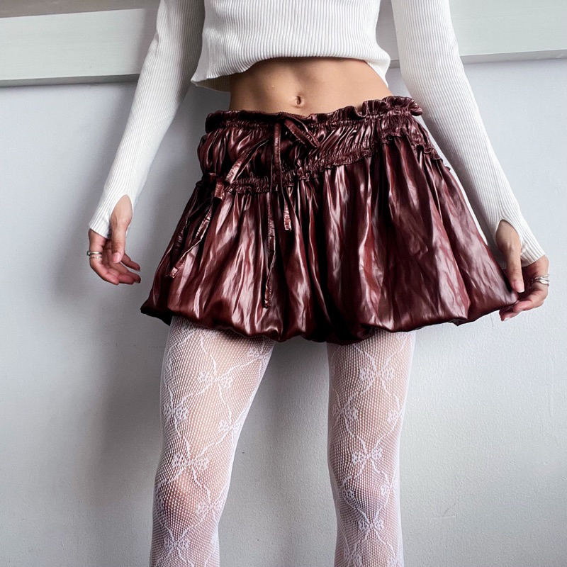 BUBBLE SKIRT - Rok Pendek Wanita Leather Satin