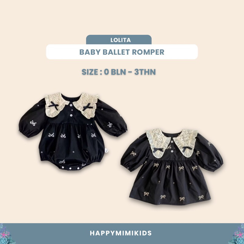 Lolita Black Embroidery Romper Dress / Dress & Jumper Bayi Perempuan Lengan Panjang