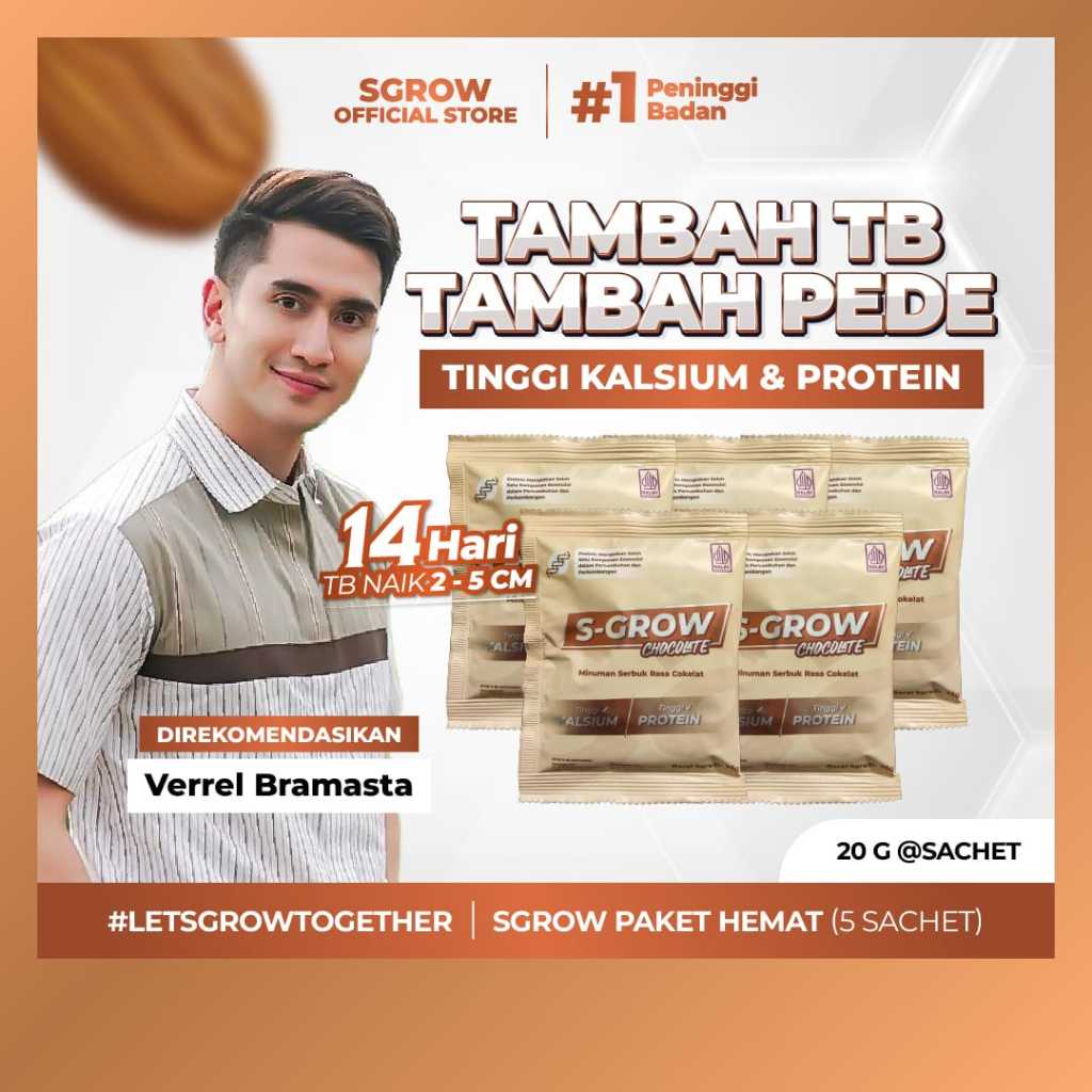 

S-GROW - Peninggi Badan Untuk Remaja dan Dewasa - 5 SACHET CHOCOLATE