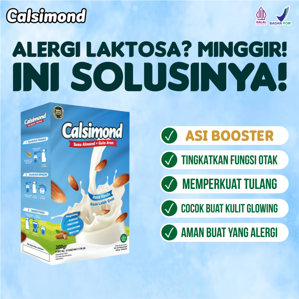 

Calsimond Susu Almond ASI Booster Tinggi Vitamin E, Halal, BPOM, Diskon 90%!