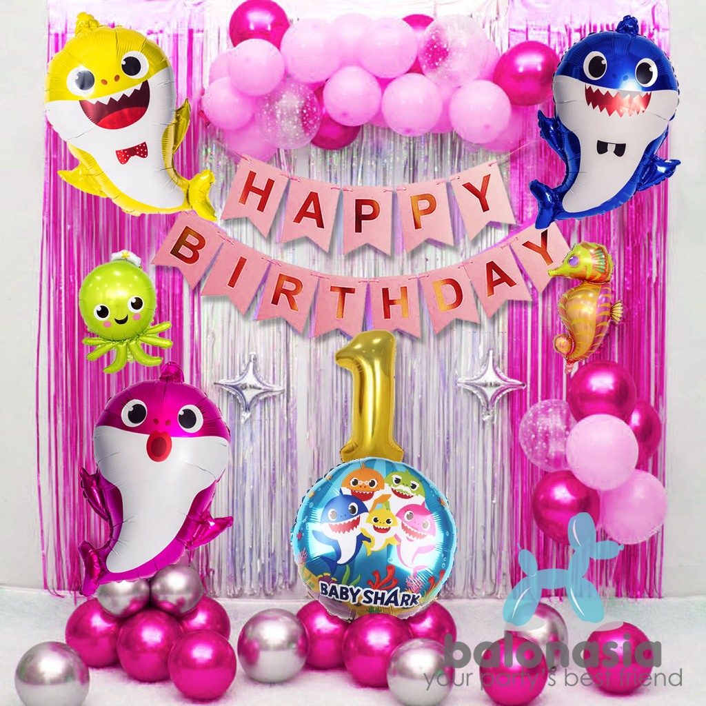 READY Balon Foil Ulang Tahun Baby Shark Set