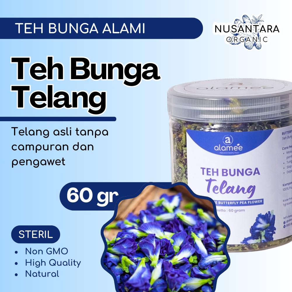 

Alamee Teh Bunga Telang Kering Butterfly Pea Tea Organik Herbal Murni Tanpa Campuran 60gr