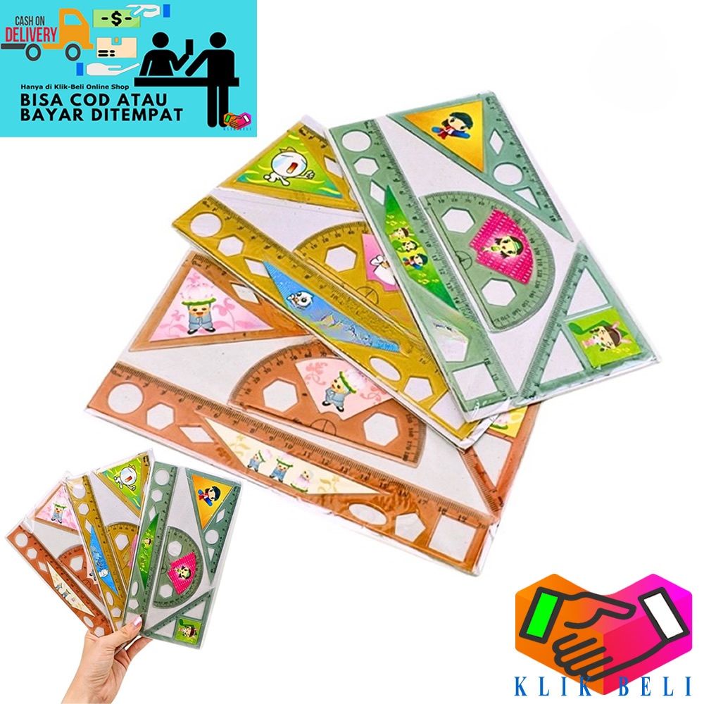 

Penggaris Plastik Set Isi 4 Pcs / Penggaris Segitiga 4 In 1 Matematika Busur / Alat Tulis Sekolah Kantor Ruler Set