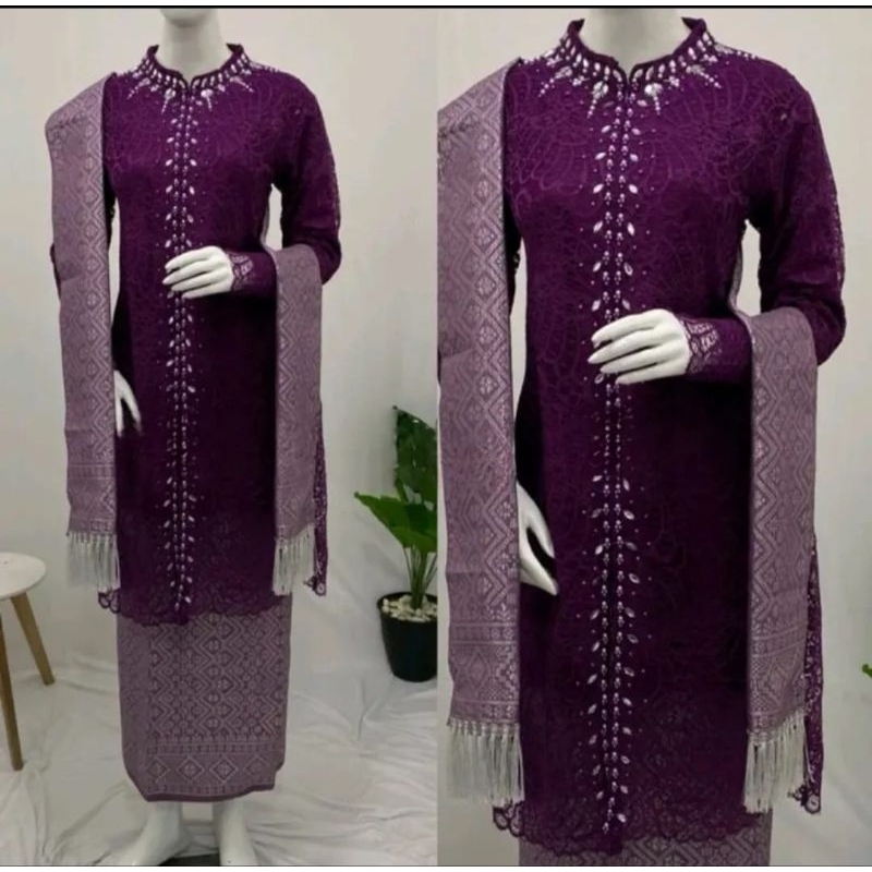 Ready Set Kebaya Burkat|Kebaya Model Tunik Berpayet|Kebaya Kondangan|Kebaya Besan