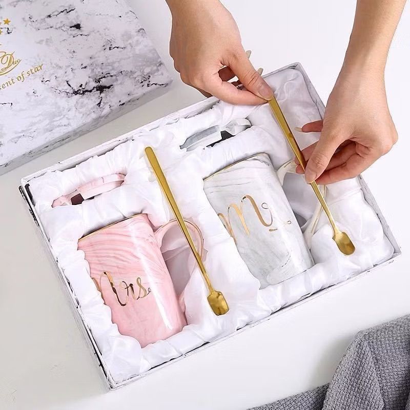 Gelas Marbel Keramik | Couple Gift Set Gelas Keramik Hampers Souvenir Mug Cangkir Cantik Parsel Leba