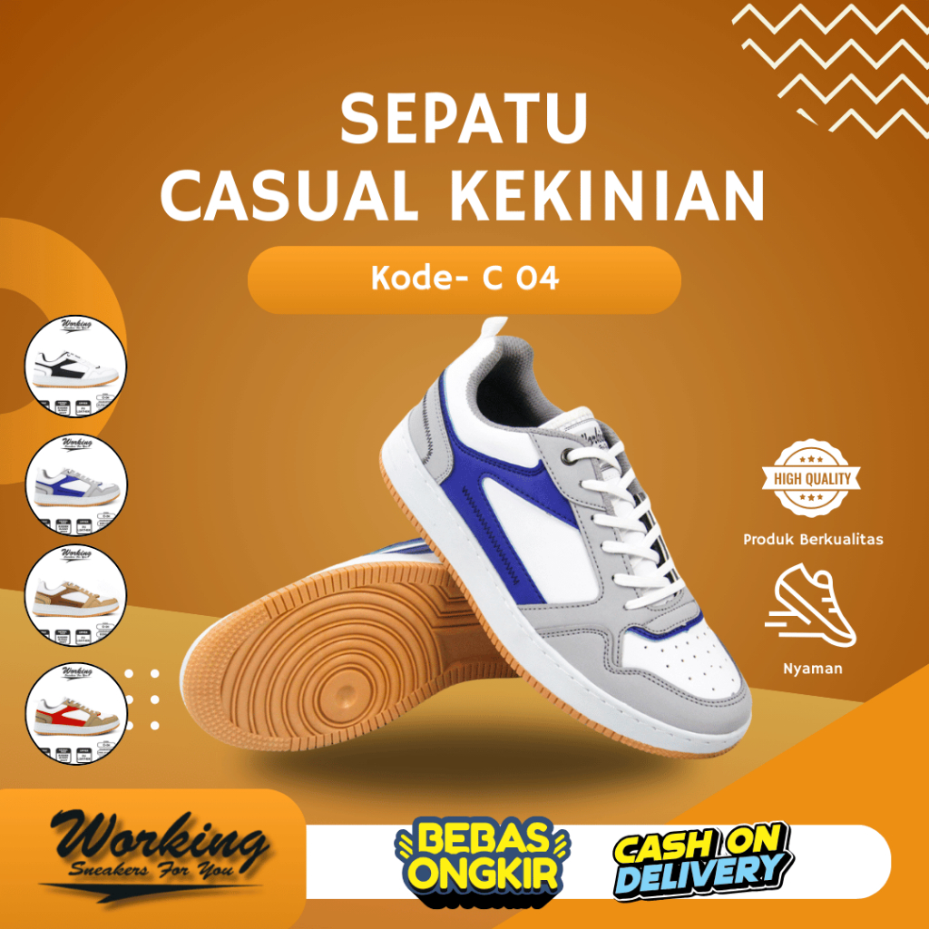 Sepatu Sneakers Pria Sepatu Kasual Sepatu Kerja Sepatu Kampus Keren Fashion Asli Sepatu Working C 04
