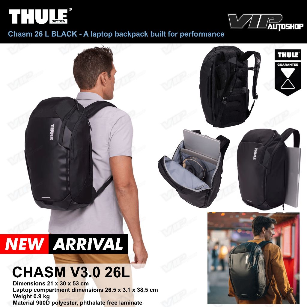 THULE Backpack CHASM 3 26L Chasm Black Tas Ransel Sekolah Laptop Tas Camping Outdoor Performance