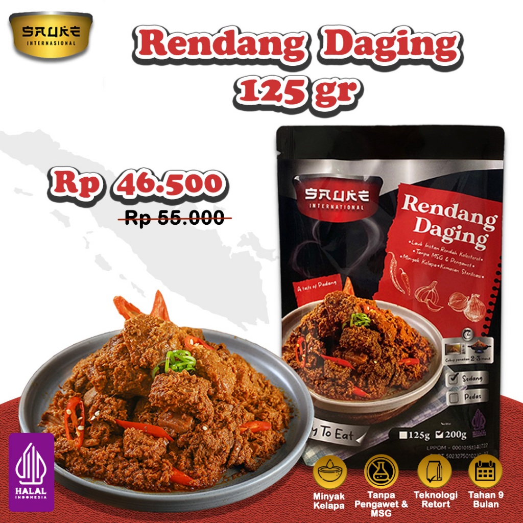 

SAUKE Rendang Sapi Padang 125gr Makanan Siap Saji Makanan Instan Tahan 9 Bulan Suhu Ruang