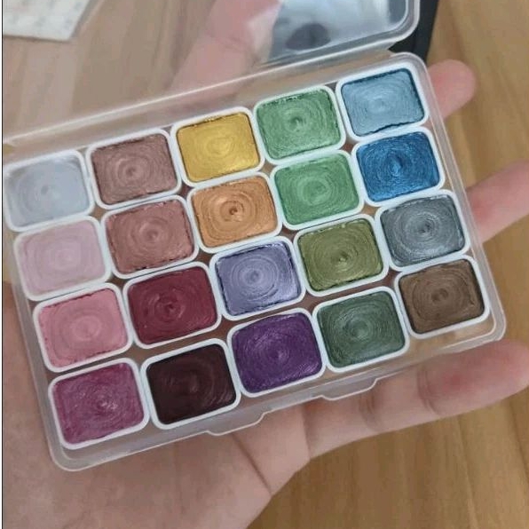 

fluorescent - glitter - metallic gouache shimmer solid water color - cat warna / cat lukis / cat air metalik (20 warna )