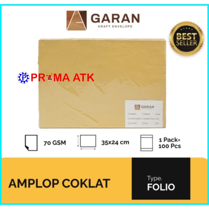 

(100 PCS / 1 PAX) Amplop Kertas Coklat GARAN Ukuran Folio 24 x 35 cm / Amplop Dokumen F4 1 pak isi 100 tebal 70 Gsm / Gram