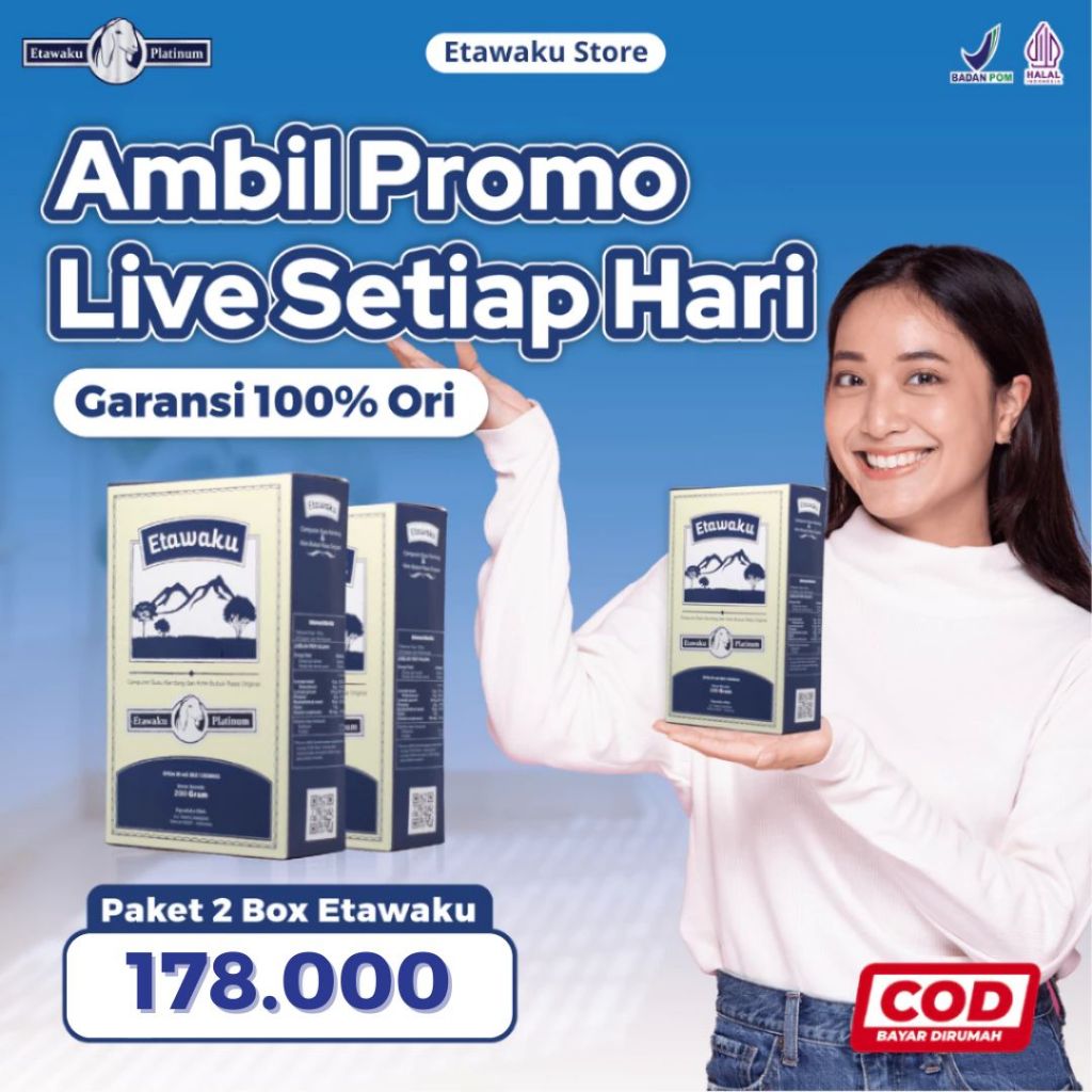

Etawaku Platinum Susu Kambing Etawa Sembuhkan Nyeri Tulang Sendi dan Sesak Nafas 2 Box