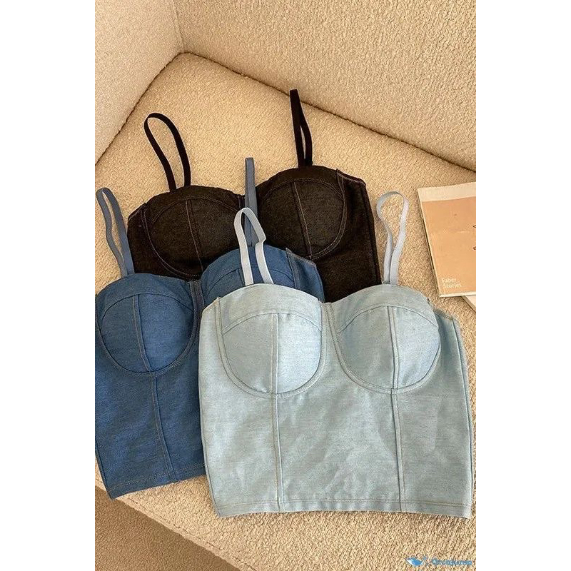 Denim bustier top/crop top busa/denim crop top/jeans tanktop with pad