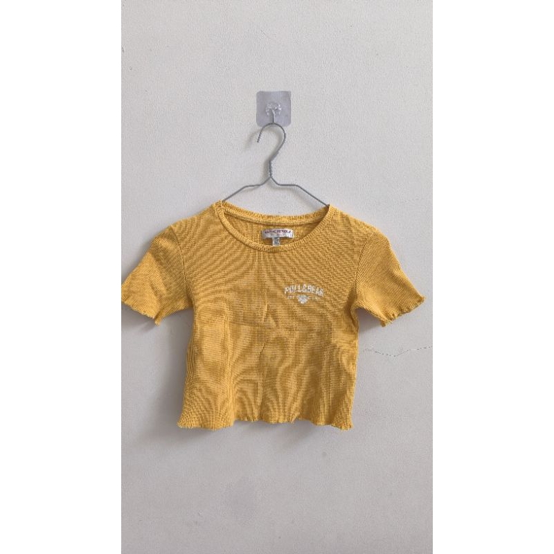 knit crop top tee tshirt t-shirt kaos rajut atasan yellow kuning pull and bear pull n bear pull&bear