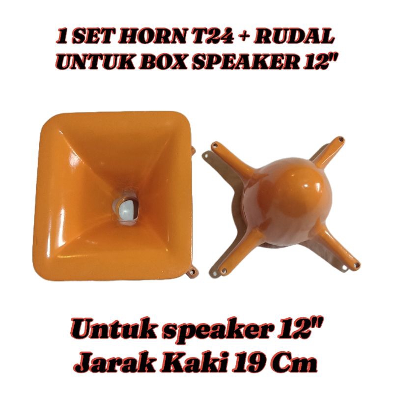 HORN T24 + RUDAL ( phaseplug ) DIRAL/COR ALMUNIUM UNTUK SPEAKER 12 IN ( WARNA OREN )