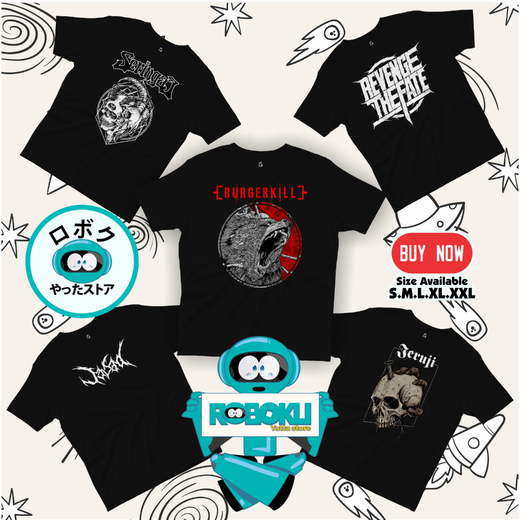 ROBOKU Baju Kaos Band Lokal Anak 2-8 Thn Unisex Burgerkill Seringai Jeruji Jasad Revenge The Fate Ba