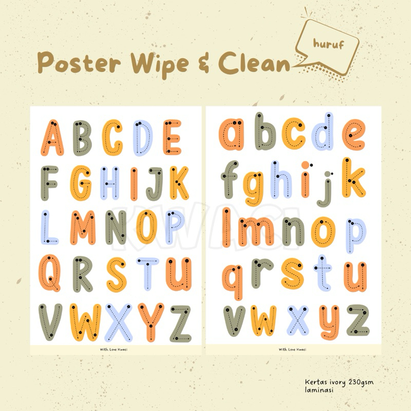 

Poster Tracing Wipe and Clean Alfabet, Angka, Hijaiyah, Bentuk