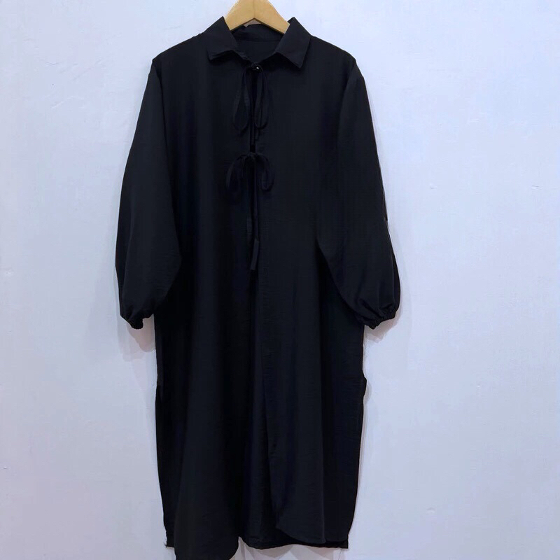 RB Outer Wanita Polo Linen Premium Lengan Balon Tali Depan AST