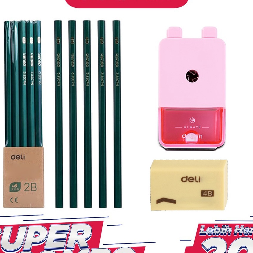 

Grosir Deli Combo Set 2 1pcs Pensil 2B 3pcs Penghapus Rautan Putar