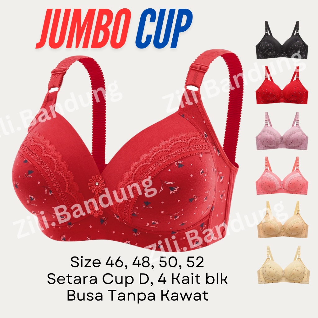 Bra BH Jumbo Cup Besar Busa Tanpa Kawat Cup D Size 46 - 52
