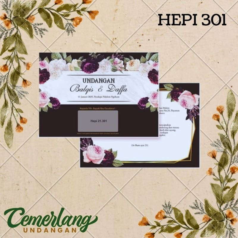 Blangko Undangan atau  Kertas Undangan Pernikahan HEPI 301  Harga Termurah Gratis File Setting