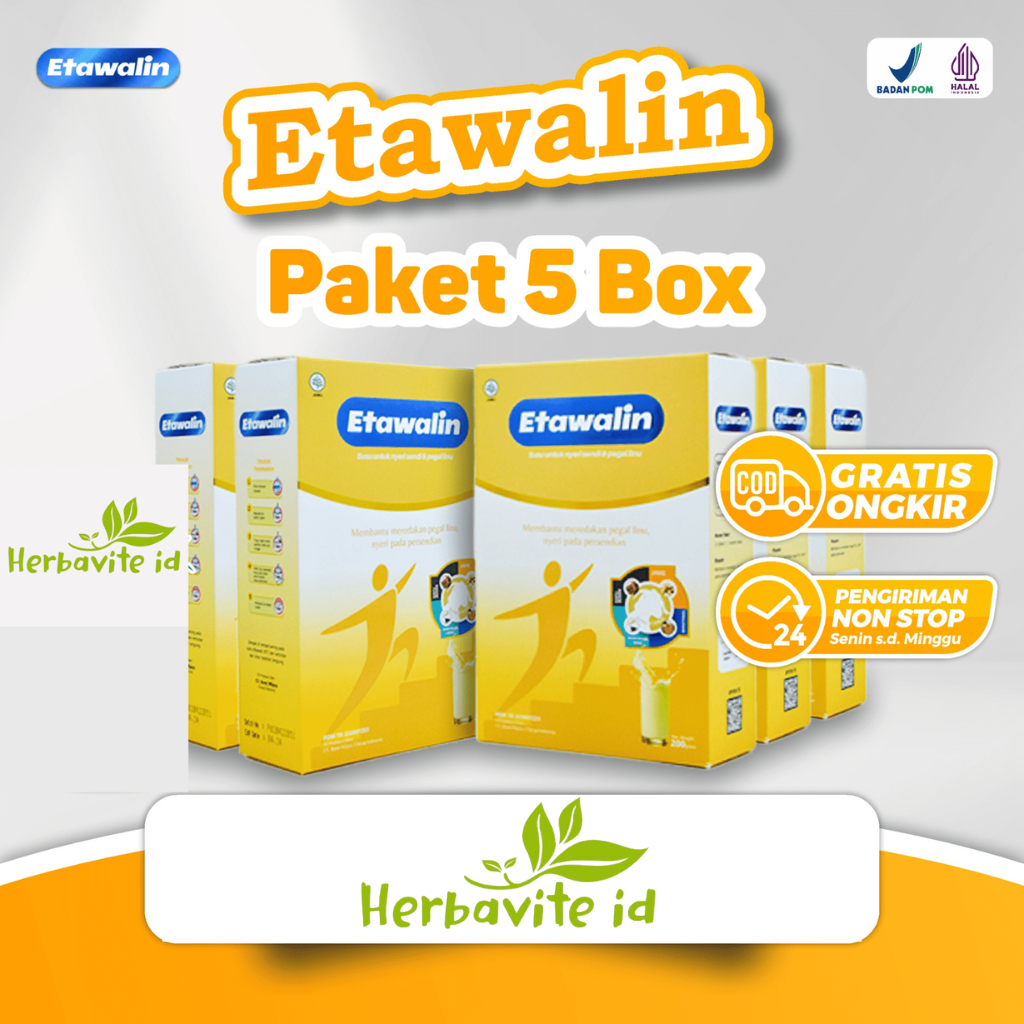 

Etawalin Paket 5 Box Susu Kambing Etawa Solusi Masalah Tulang & Sendi 200gr