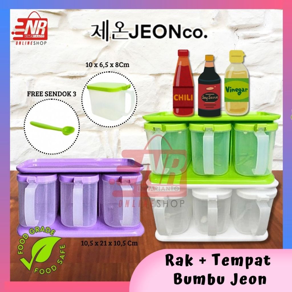 Tempat Bumbu Plus Rak Bumbu Jeon 3in1 / Rak Bumbu Plastik / Tempat Bumbu Plastik Plus Sendok / Tempa