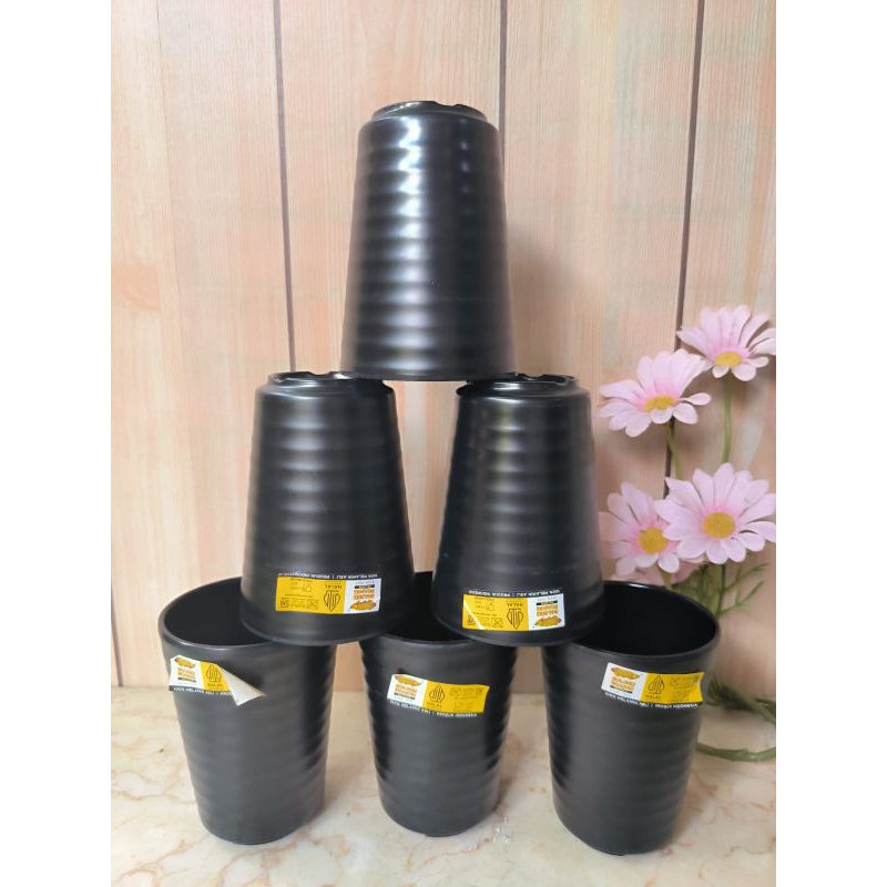 [ HITAM ] (6pcs) Gelas Melamin B2303 Gelas Ulir Stone - Gelas Motif Batu - Gelas teh