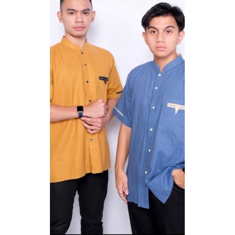 KEMEJA KOKO POLOS KATUN LINEN PREMIUM/KEMEJA KOKO KOMBINASI PRIA DEWASA