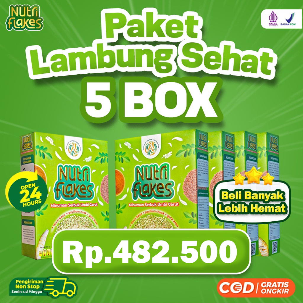 

Nutriflakes Sereal Umbi Garut Asam Lambung Original 5 Box - Herbiology_