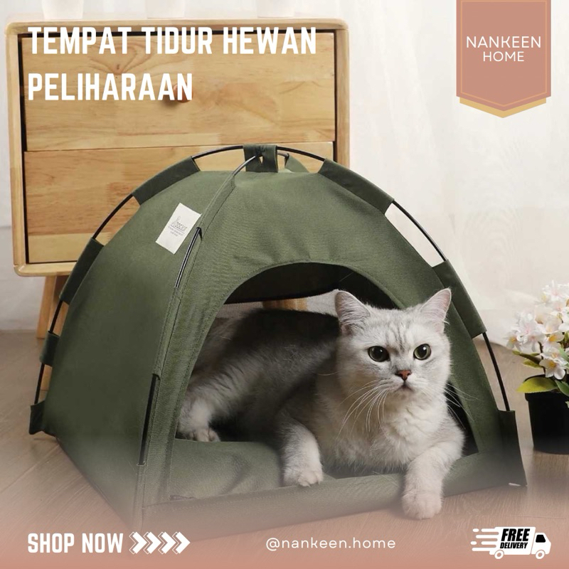 nankeen - Tempat Tidur Hewan Peliharaan Bentuk Tenda/Tenda Kucing Anjing/Tempat Tidur Kucing Lucu