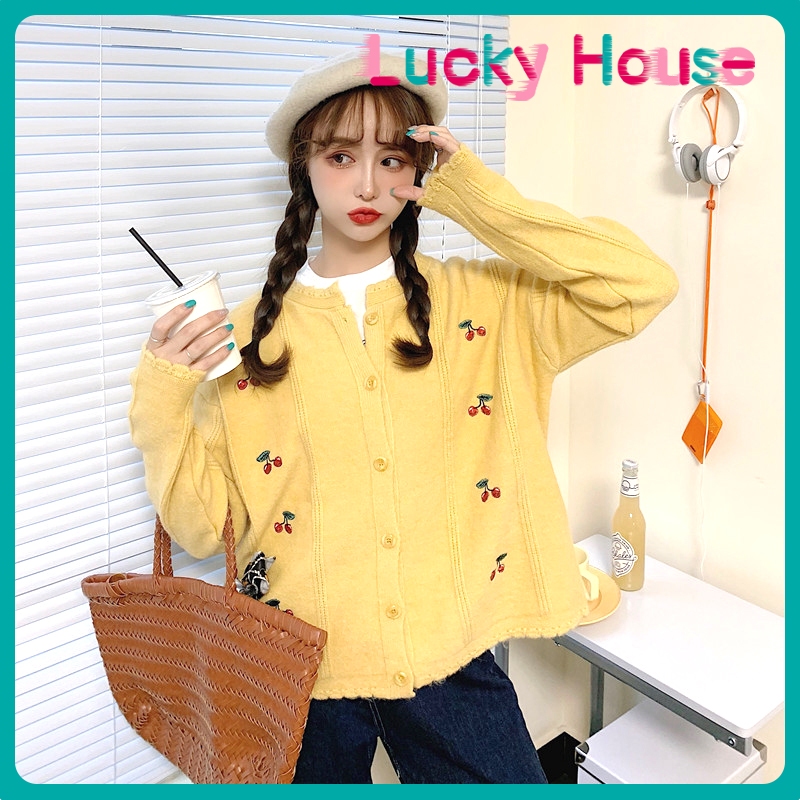 【Promosi Harga Rendah】Cherry Knit Cardigan korea Rajut Import Busana Kasual Cherry Knit Cardigan