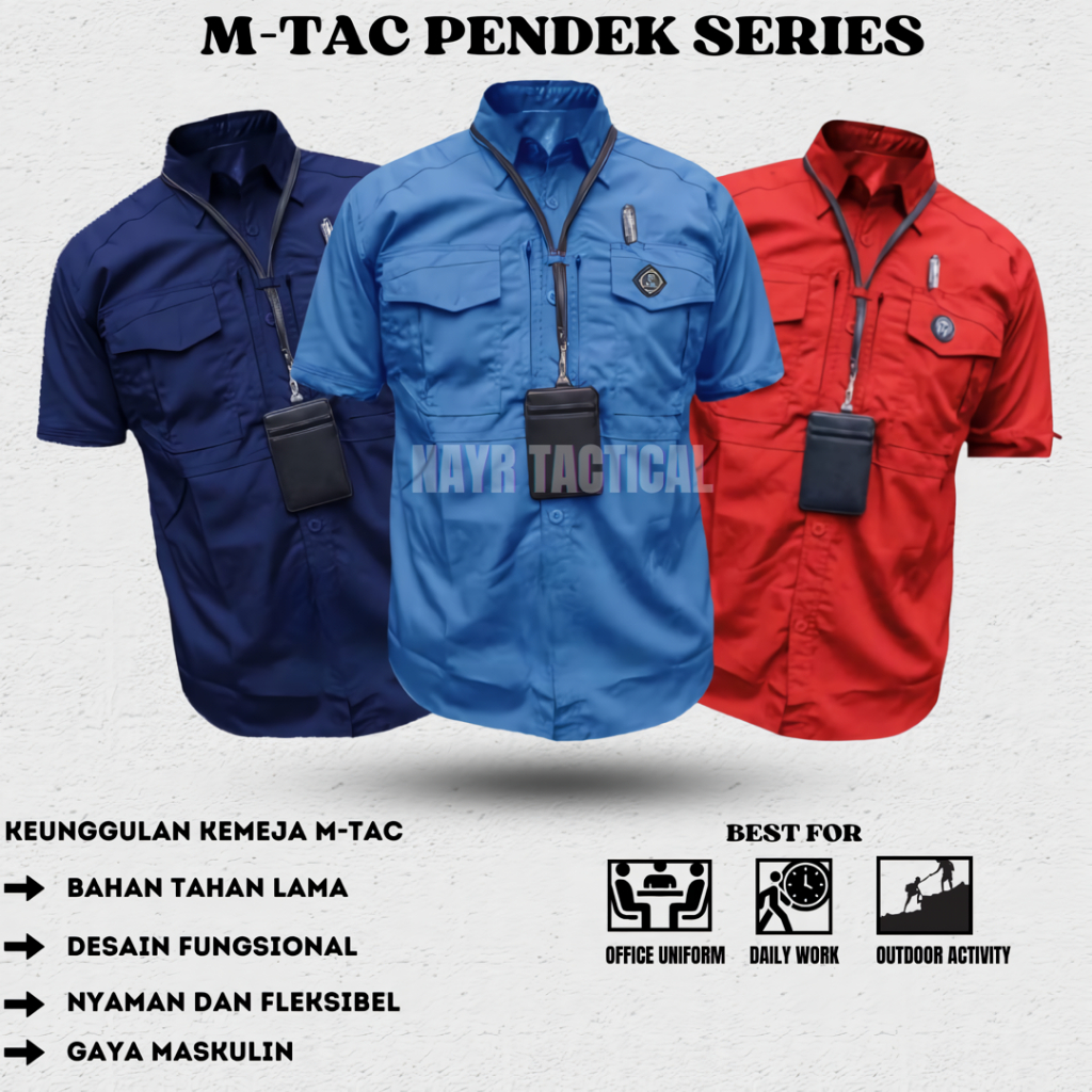 Baju Seragam Kerja Tactical Lengan Pendek Pria Biru - Kemeja Custom Bordir - Ideal untuk Outdoor