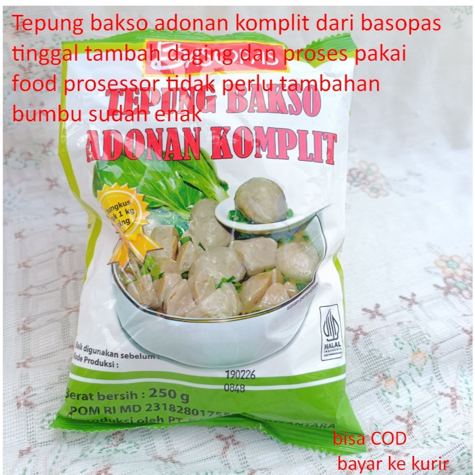 

Tepung bakso adonan komplit dari basopas tinggal tambah daging dan proses pakai food prosessor tidak perlu tambahan bumbu sudah enak