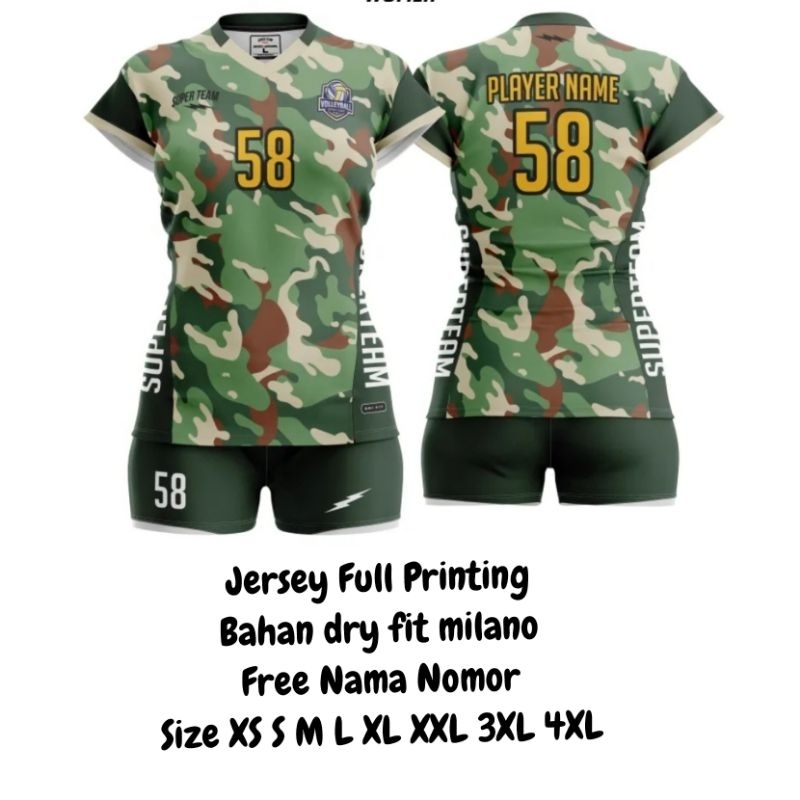 Setelan Kaos Jersey Voli Jersey Futsal Jersey Bola Cewek Perempuan Full Printing Motif 58 Hijau Hita