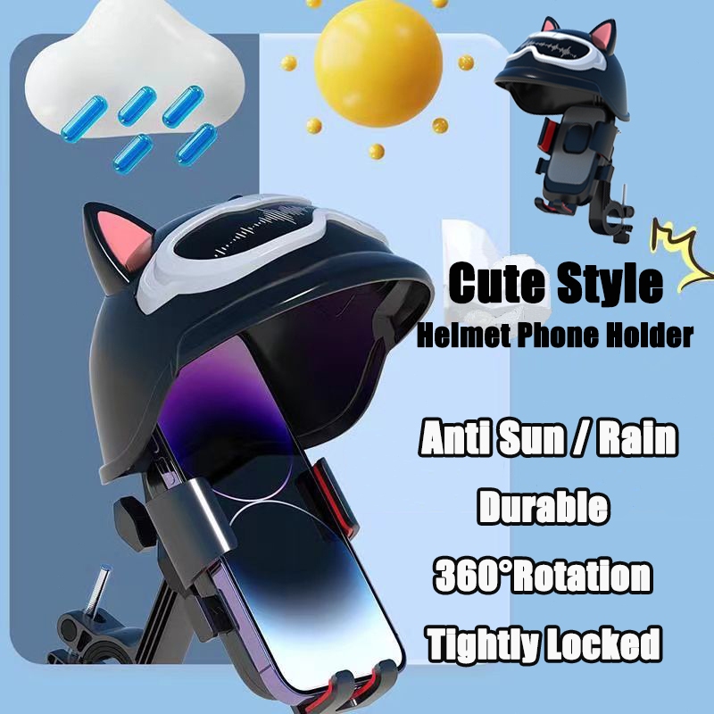 Phone Holder Spion Motor Anti Air Hujan Pelindung Matahari Universal-Holder Hp Motor + Topi Helm Mot