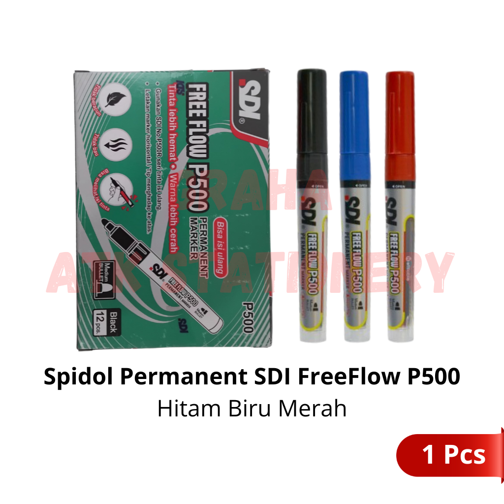 

[1 Pcs] Spidol Permanent Marker SDI Freeflow P500 (Hitam, Biru, Merah)