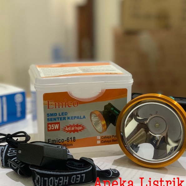 Grosir Surprise  SENTER KEPALA LED  HEAD LAMP 35W E618 EMICO WATER PROOF KEPALA BESAR