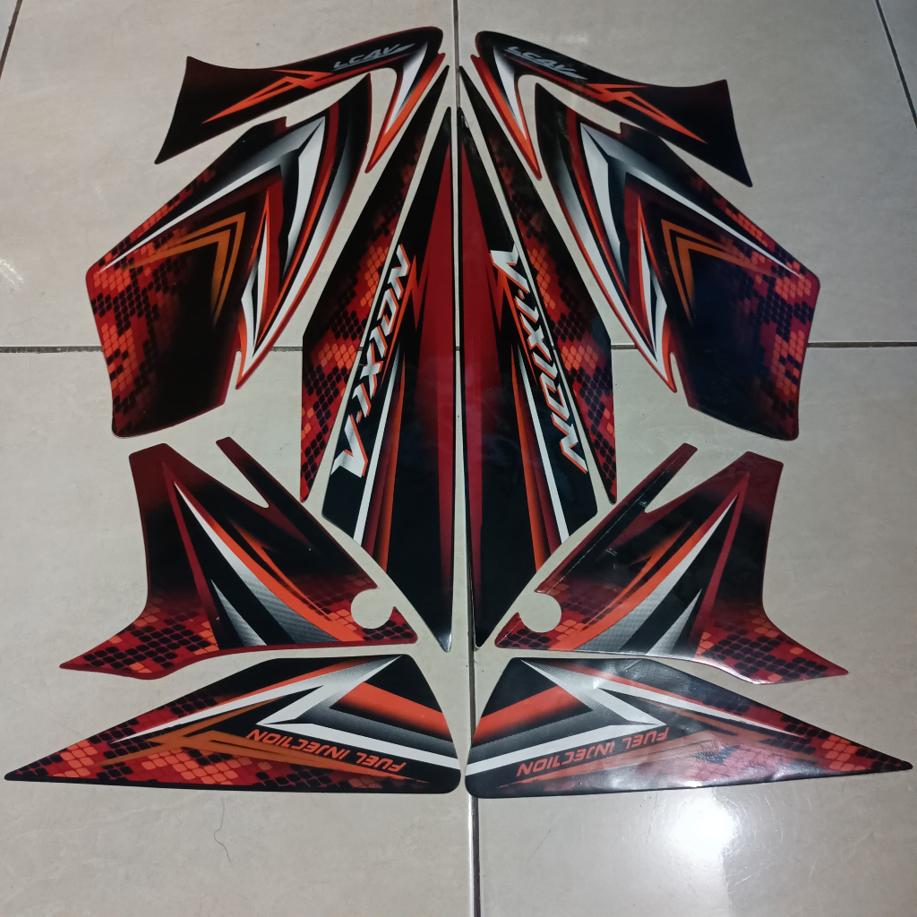 stiker striping yamaha vixion 150 2009 old hitam merah lis body standar berkualitas original