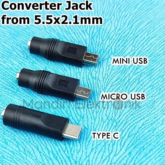 Adapter DC Jack 55x21mm Female to Mini USB Micro USB Type C  Converter DC to USB