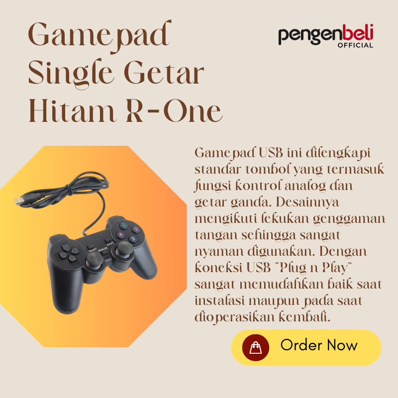 STIK PS USB FULL HITAM GAMEPAD SINGLE GETAR R-ONE PLUG N PLAY TANPA INSTALL DRIVER COLOKAN USB BISA 