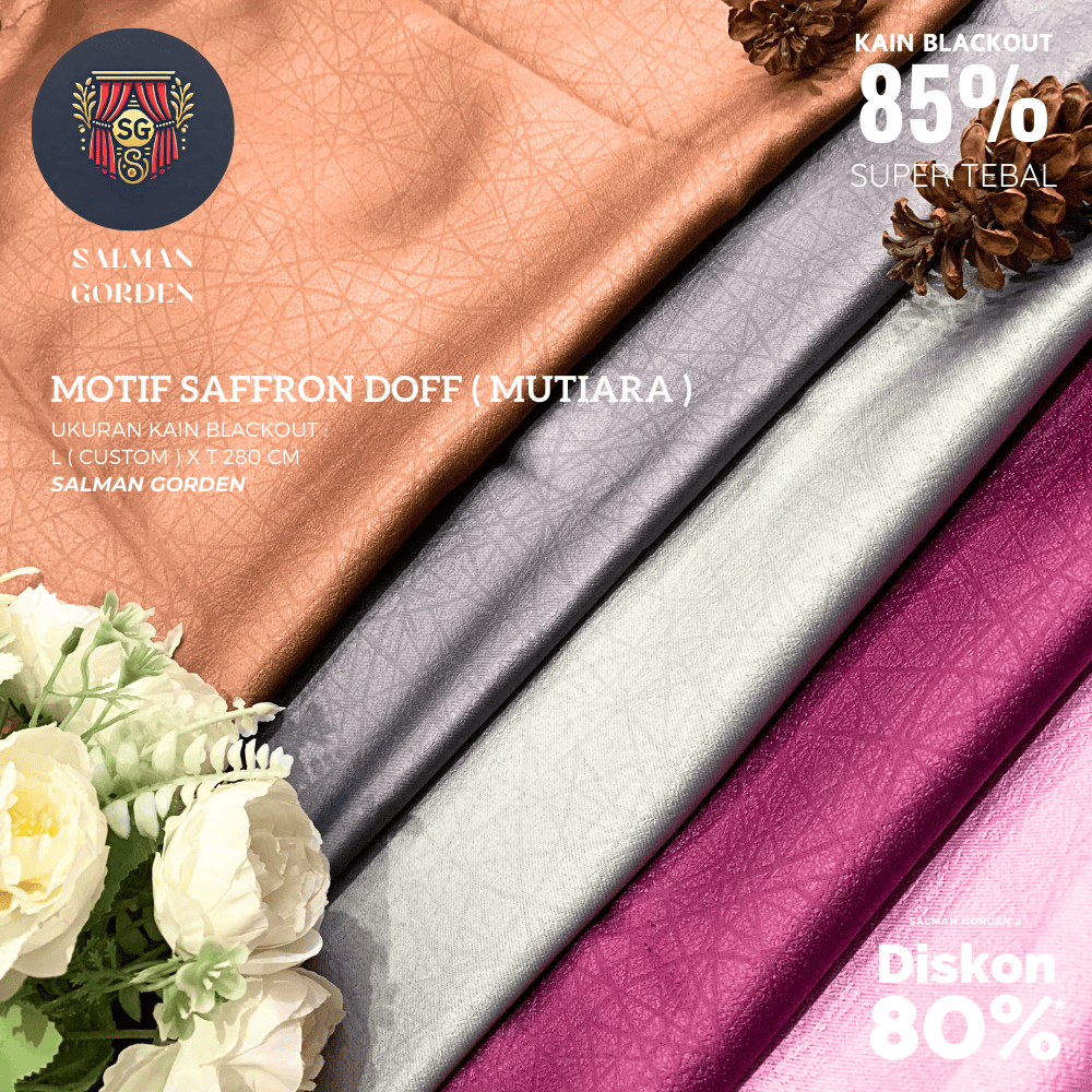 KAIN GORDEN BLACKOUT POLOS METERAN CUSTOM MOTIF SAFRON DOFF ( KAIN BLACKOUT 85% - 95% - KODE MUTIARA