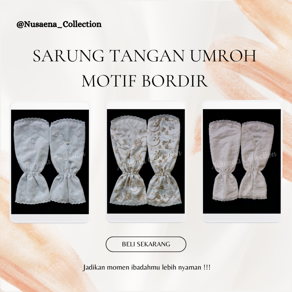 Sarung Tangan Umroh Haji Wanita Motif Bordir Premium