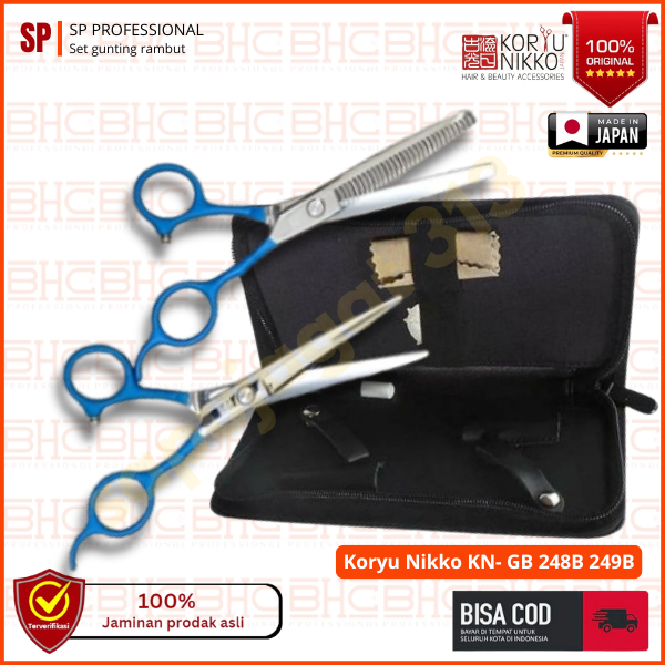 Gunting Koryu Nikko KN- GB 248B 249B asli japan potong penipis sasak barber salon rambut pria wanita