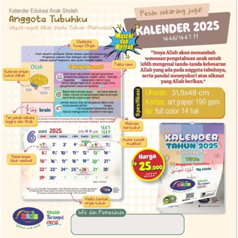 

Kalender Dinding Hijriyah 1447 H Kalender Edukasi 2025 Anak Edisi Anggota Tubuh