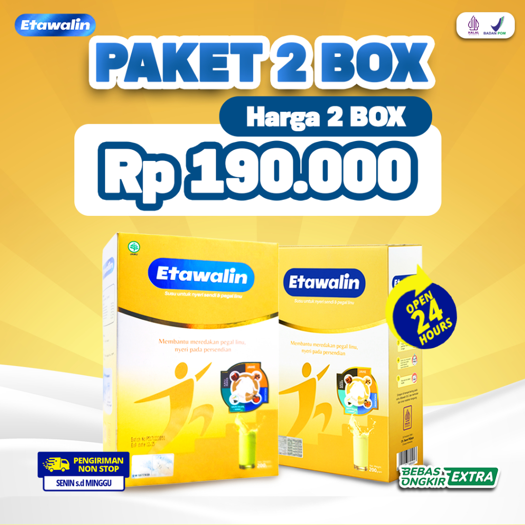 

Etawalin Paket 2 Box Anti Tulang Keropos Tingkatkan Kepadatan Tulang & Sendi Reumatik Nyeri Sendi