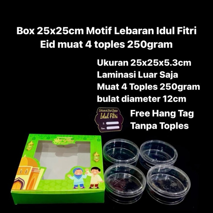 

1 Pack Isi 3 Pcs Box Motif Lebaran Idul Fitri Muat 4 Toples 250 Gram Ukuran 25x25cm