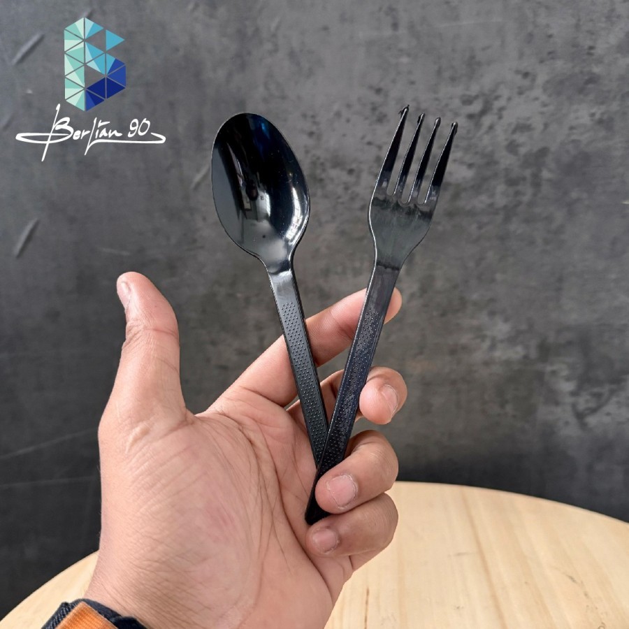 Sendok garpu steril / Set sendok garpu plastik / Sendok garpu hitam set