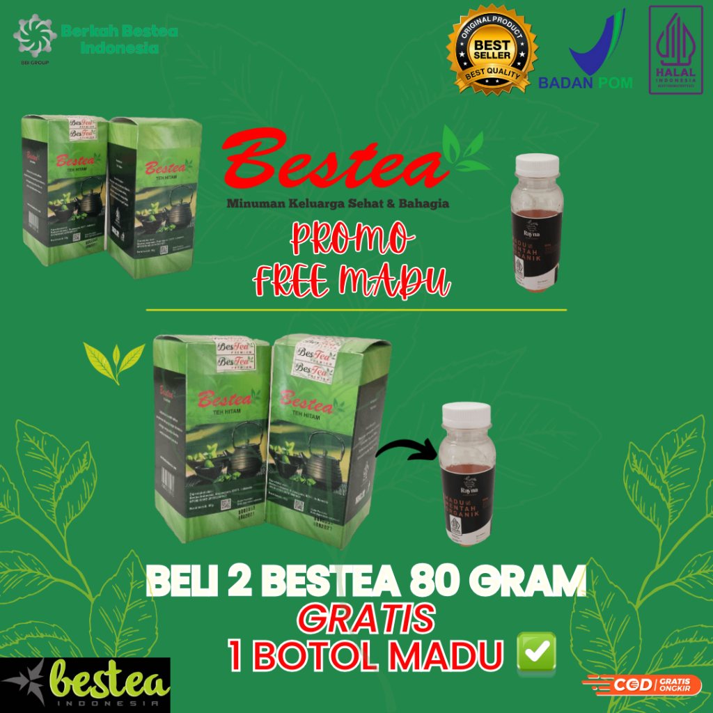 

BESTEA TEH HITAM 80GR 2PCS FREE MADU PERONTOK KOLESTEROL ASAM URAT DIABETES